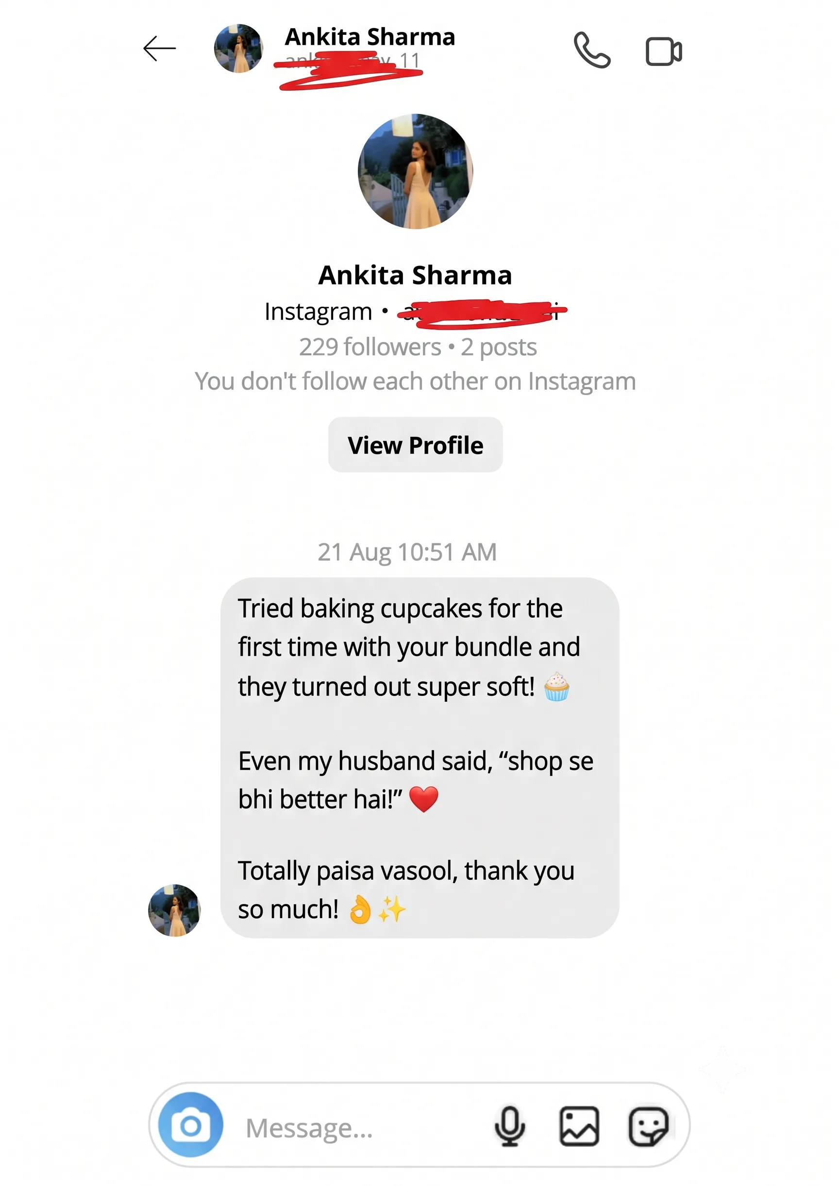 Customer feedback screenshot