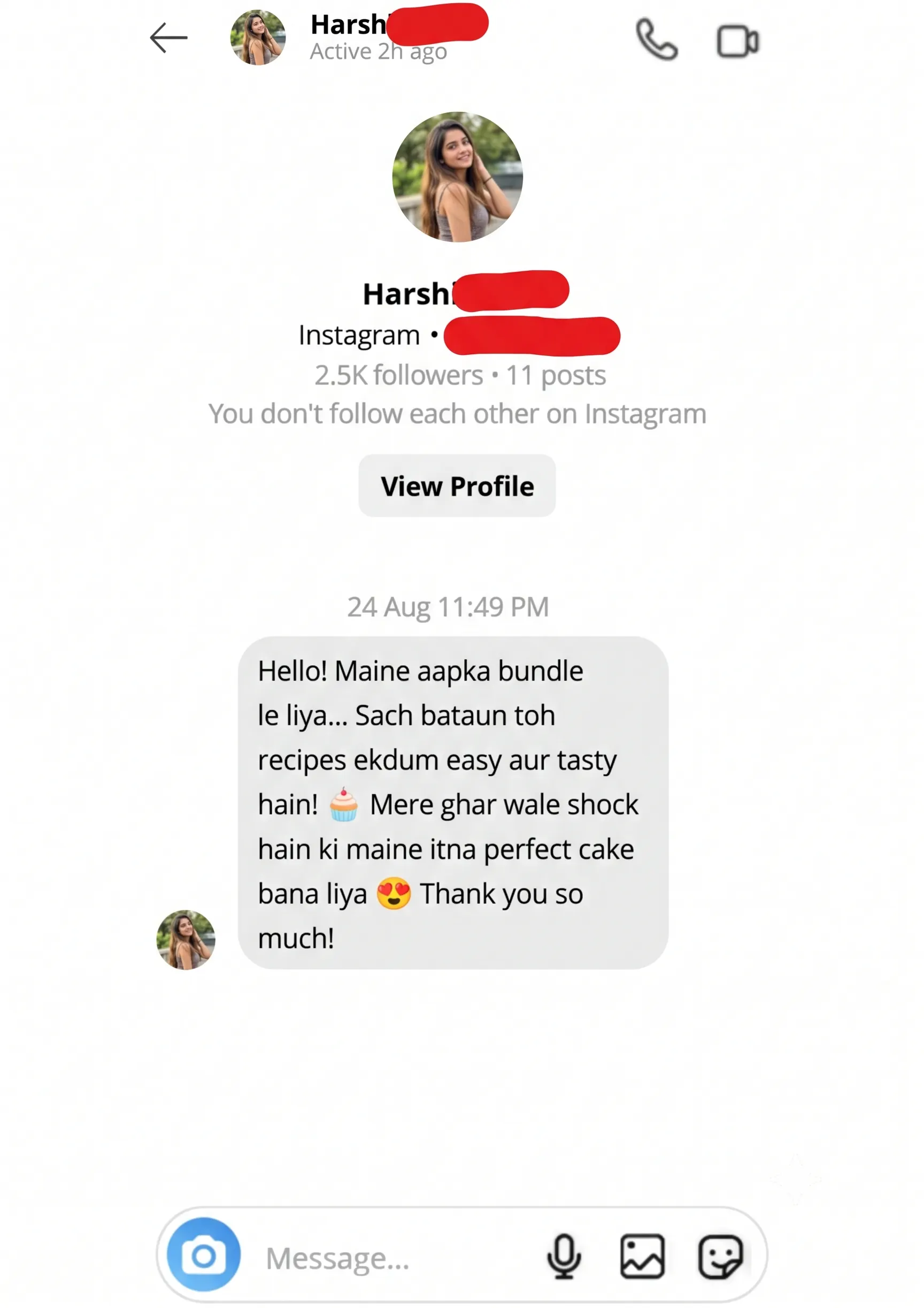 Customer feedback screenshot